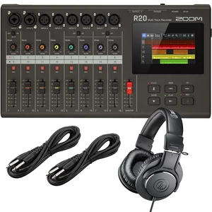 Zoom R20 16-track Recorder/Interface, (2) 1/4 Cables, AT ATH-M20X Bundle Zoom R20 16-track Recorder/Interface, (2) 1/4 Cables, AT ATH-M20X Bundle
