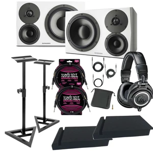 (2) Dynaudio LYD 48 - 3-Way Speakers (Left/Right - White) - Monitor Stands, (2) ErnieBall cables, Pads, AT ATH-M50X Bundle (2) Dynaudio LYD 48 - 3-Way Speakers (Left/Right - White) - Monitor Stands, (2) ErnieBall cables, Pads, AT ATH-M50X Bundle