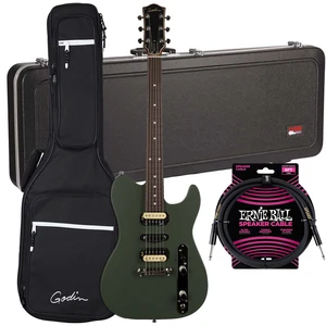 Godin (050406) Radium Electric Guitar Matte Green, Gator GC-ELECTRIC-A Case, ErnieBall Cable Bundle Godin (050406) Radium Electric Guitar Matte Green, Gator GC-ELECTRIC-A Case, ErnieBall Cable Bundle