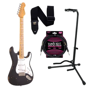 Vintage V6 ICON Electric Guitar DB Black, Gator GFW-GTR-1000, ErnieBall Cable, ErnieBall P04037 Bundle Vintage V6 ICON Electric Guitar DB Black, Gator GFW-GTR-1000, ErnieBall Cable, ErnieBall P04037 Bundle