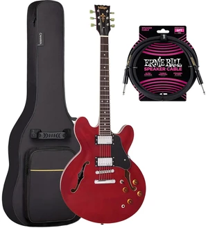Vintage VSA500 ReIssued 335-Style Acoustic Electric Guitar Cherry Red, CAHAYA Bag, ErnieBall Cable Bundle Vintage VSA500 ReIssued 335-Style Acoustic Electric Guitar Cherry Red, CAHAYA Bag, ErnieBall Cable Bundle