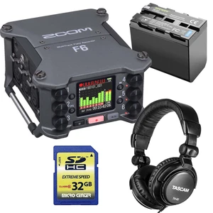 Zoom F6 6-Input / 14-Track Multitrack, (2) Neewer NP-F975, Tascam TH02, SD Card 32GB Bundle Zoom F6 6-Input / 14-Track Multitrack, (2) Neewer NP-F975, Tascam TH02, SD Card 32GB Bundle