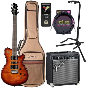 Godin (028672) xtSA Light Burst Flame Electric Guitar with Gig Bag, Fender Frontman 10G, ErnieBall Cable, KLIQ TinyTune, Gator GFW-GTR-1000 Stand Bundle Godin (028672) xtSA Light Burst Flame Electric Guitar with Gig Bag, Fender Frontman 10G, ErnieBall Cable, KLIQ TinyTune, Gator GFW-GTR-1000 Stand Bundle