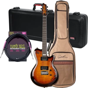Godin (024124) LGXT Cognac Burst Flame Guitar / Bag, Gator GTSA-GTRELEC Case, ErnieBall Cable Bundle Godin (024124) LGXT Cognac Burst Flame Guitar / Bag, Gator GTSA-GTRELEC Case, ErnieBall Cable Bundle