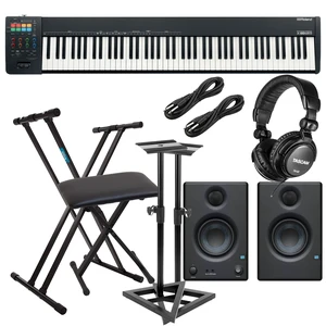Roland A-88MKII MIDI Keyboard Controller, Keyboard Stand, Bench, Presonus Eris3.5 Monitors, Monitor Stands, (2) 1/4 Cables, Tascam TH02 Bundle Roland A-88MKII MIDI Keyboard Controller, Keyboard Stand, Bench, Presonus Eris3.5 Monitors, Monitor Stands, (2) 1/4 Cables, Tascam TH02 Bundle