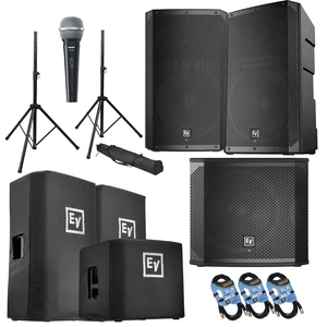 (2) Electro-Voice ELX200-15P, (1)EV ELX200-12SP, (2) ELX200-15P Covers, (1)ELX200-12SP Cover, (2) Speaker Stands, SV100 Mic Bundle (2) Electro-Voice ELX200-15P, (1)EV ELX200-12SP, (2) ELX200-15P Covers, (1)ELX200-12SP Cover, (2) Speaker Stands, SV100 Mic Bundle