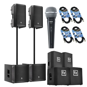(2) Electro-Voice ELX200-15P, (2) EV ELX200-12SP, (2) ELX200-15P Covers, (2) ELX200-12SP Covers, (2) Poles, SV100 Mic, (4) XLR Cables Bundle (2) Electro-Voice ELX200-15P, (2) EV ELX200-12SP, (2) ELX200-15P Covers, (2) ELX200-12SP Covers, (2) Poles, SV100 Mic, (4) XLR Cables Bundle