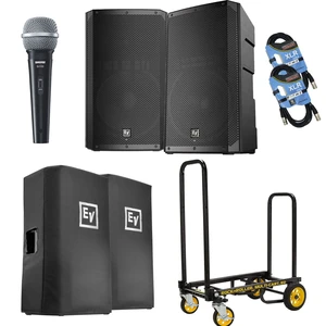(2) Electro-Voice ELX200-15P, (2) ELX200-15P Covers, Rock-N-Roller Cart, SV100 Mic, (2) XLR Cables Bundle (2) Electro-Voice ELX200-15P, (2) ELX200-15P Covers, Rock-N-Roller Cart, SV100 Mic, (2) XLR Cables Bundle