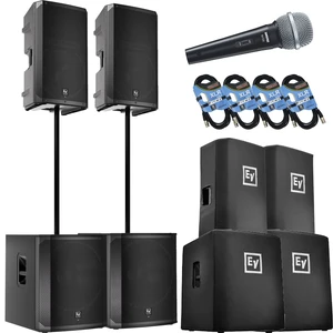 (2) Electro-Voice ELX200-15P, (2) EV ELX200-18SP, (2) ELX200-15P Covers, (2) ELX200-18SP Covers, (2) Poles, SV100 Mic, (4) XLR Cables Bundle (2) Electro-Voice ELX200-15P, (2) EV ELX200-18SP, (2) ELX200-15P Covers, (2) ELX200-18SP Covers, (2) Poles, SV100 Mic, (4) XLR Cables Bundle
