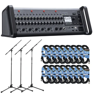 Zoom LiveTrak L-20R 20-Channel Digital Mixer-Recorder for Stage Use + (16) XLR Cables and (3) Microphones Stands. Zoom LiveTrak L-20R 20-Channel Digital Mixer-Recorder for Stage Use + (16) XLR Cables and (3) Microphones Stands.