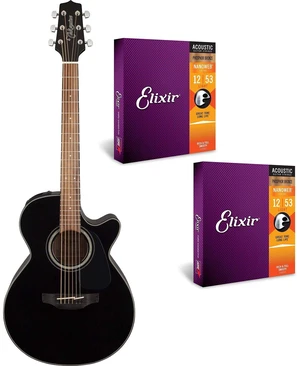 Takamine GF30CE Acoustic-Electric Guitar, Black, (2) Elixir Strings 16052 Bundle Takamine GF30CE Acoustic-Electric Guitar, Black, (2) Elixir Strings 16052 Bundle