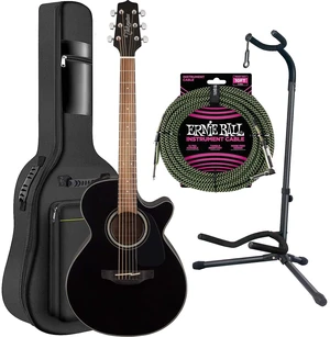 Takamine GF30CE Acoustic-Electric Guitar, Black, Guitar Bag, Guitar Stand, Ernie Ball P06077 Bundle Takamine GF30CE Acoustic-Electric Guitar, Black, Guitar Bag, Guitar Stand, Ernie Ball P06077 Bundle