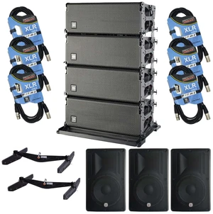 (4) DAS Event 210A Dual 10 Powered Line Array Speaker, (2) DAS AX-EV210, (3) PSG AUDIO Cobra 115, (6) XLR Cables Bundle (4) DAS Event 210A Dual 10 Powered Line Array Speaker, (2) DAS AX-EV210, (3) PSG AUDIO Cobra 115, (6) XLR Cables Bundle
