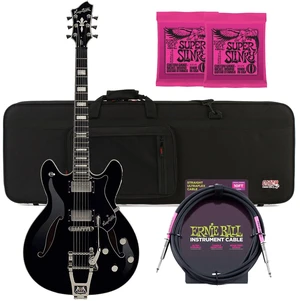 Hagstrom Tremar Viking Deluxe Electric Guitar Gloss Black, Gator Lightweight Case, (2) Ernie Ball 2223 Strings, ErnieBall Guitar Cable Bundle Hagstrom Tremar Viking Deluxe Electric Guitar Gloss Black, Gator Lightweight Case, (2) Ernie Ball 2223 Strings, ErnieBall Guitar Cable Bundle
