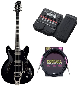Hagstrom Tremar Viking Deluxe Electric Guitar Gloss Black, Zoom G1X FOUR Effects, ErnieBall Guitar Cable Bundle Hagstrom Tremar Viking Deluxe Electric Guitar Gloss Black, Zoom G1X FOUR Effects, ErnieBall Guitar Cable Bundle