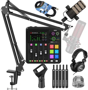 Rode RodeCaster Duo Streaming Mixer, Rode PodMic, Mic BoomArm, Tascam TH02, XLR Cable Bundle Rode RodeCaster Duo Streaming Mixer, Rode PodMic, Mic BoomArm, Tascam TH02, XLR Cable Bundle