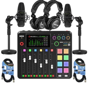 Rode RODECaster Pro II Studio, (2) Mackie EM-91C, (2) Desk Stands, (2) XLR Cables, (2) Tascam TH-02 Bundle Rode RODECaster Pro II Studio, (2) Mackie EM-91C, (2) Desk Stands, (2) XLR Cables, (2) Tascam TH-02 Bundle
