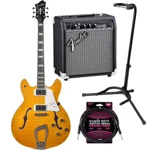 Hagstrom Super Viking Flame Maple Guitar - Dandy Dandelion, Fender Frontman 10G, Gator GFW-GTR-1000, ErnieBall Cable Bundle Hagstrom Super Viking Flame Maple Guitar - Dandy Dandelion, Fender Frontman 10G, Gator GFW-GTR-1000, ErnieBall Cable Bundle