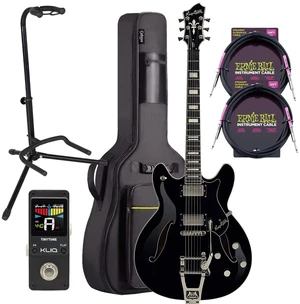 Hagstrom Tremar Viking Deluxe Electric Guitar Gloss Black, Gator Stand GFW-GTR-1000, (2) ErnieBall Guitar Cables, KLIQ TinyTune, CAHAYA Case Bundle Hagstrom Tremar Viking Deluxe Electric Guitar Gloss Black, Gator Stand GFW-GTR-1000, (2) ErnieBall Guitar Cables, KLIQ TinyTune, CAHAYA Case Bundle
