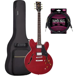 Vintage VSA500 ReIssued 335-Style Acoustic Electric Guitar Cherry Red, CAHAYA Bag, ErnieBall Cable Bundle Vintage VSA500 ReIssued 335-Style Acoustic Electric Guitar Cherry Red, CAHAYA Bag, ErnieBall Cable Bundle