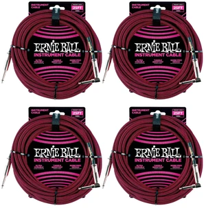 (4) Ernie Ball PO6062 25 Braided Straight/Angle Instrument Cable Black/Red Bundle (4) Ernie Ball PO6062 25 Braided Straight/Angle Instrument Cable Black/Red Bundle