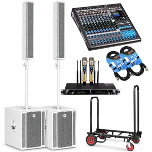 (2)RCF EVOX 12 Column Speaker Array System (White), PSG Audio EMX12X, PSG Audio UGX21II, Pyle Compact Dolly, (2) XLR Cable (2)RCF EVOX 12 Column Speaker Array System (White), PSG Audio EMX12X, PSG Audio UGX21II, Pyle Compact Dolly, (2) XLR Cable