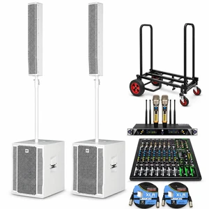 (2)RCF EVOX 12 Column Speaker Array System (White), Mackie PROFX12V3, PSG Audio UGX21II, Pyle Compact Dolly, (2) XLR Cable (2)RCF EVOX 12 Column Speaker Array System (White), Mackie PROFX12V3, PSG Audio UGX21II, Pyle Compact Dolly, (2) XLR Cable