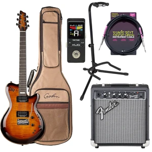 Godin (024124) LGXT Cognac Burst Flame Guitar / Bag, Fender Frontman 10G, ErnieBall Cable, KLIQ TinyTune, Gator GFW-GTR-1000 Stand Bundle Godin (024124) LGXT Cognac Burst Flame Guitar / Bag, Fender Frontman 10G, ErnieBall Cable, KLIQ TinyTune, Gator GFW-GTR-1000 Stand Bundle