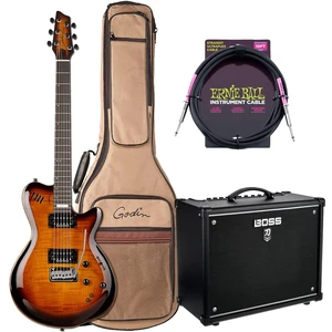 Godin (024124) LGXT Cognac Burst Flame Guitar / Bag, Boss Katana-50 MkII, ErnieBall Cable Bundle Godin (024124) LGXT Cognac Burst Flame Guitar / Bag, Boss Katana-50 MkII, ErnieBall Cable Bundle