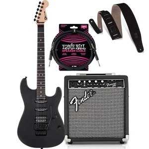 Charvel Pro-Mod San Dimas Style 1 HSS FR Sassafras Satin Black, Fender Frontman 10G Amp, ErnieBall Cable, Levi's MS26-BLK Bundle Charvel Pro-Mod San Dimas Style 1 HSS FR Sassafras Satin Black, Fender Frontman 10G Amp, ErnieBall Cable, Levi's MS26-BLK Bundle