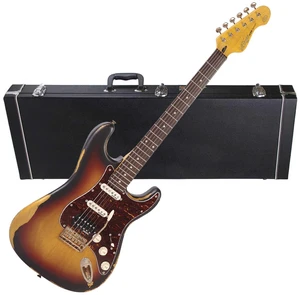 Vintage Icon Distressed V6HMR- Sunburst, Gearlux Electric Guitar Case Bundle Vintage Icon Distressed V6HMR- Sunburst, Gearlux Electric Guitar Case Bundle