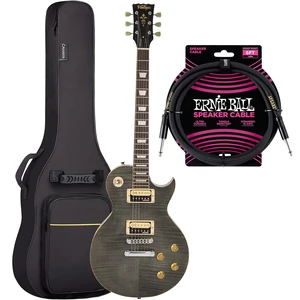 Vintage V100TBK Electric Guitar, Flamed Black, CAHAYA Guitar Bag, ErnieBall Cable Bundle Vintage V100TBK Electric Guitar, Flamed Black, CAHAYA Guitar Bag, ErnieBall Cable Bundle
