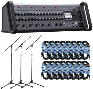 Zoom LiveTrak L-20R 20-Channel Digital Mixer-Recorder for Stage Use + (16) XLR Cables and (3) Microphones Stands. Zoom LiveTrak L-20R 20-Channel Digital Mixer-Recorder for Stage Use + (16) XLR Cables and (3) Microphones Stands.