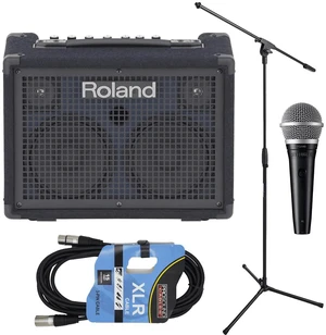Roland KC-220 Battery Powered Stereo Keyboard Amplifier + Dynamic Vocal Microphone + Stand and Cable. Roland KC-220 Battery Powered Stereo Keyboard Amplifier + Dynamic Vocal Microphone + Stand and Cable.