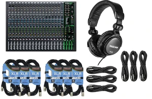 Mackie ProFX22v3 22-Channel Mixer - (6) XLR Cables - (6) 1/4 Cables - Tascam TH02 Mackie ProFX22v3 22-Channel Mixer - (6) XLR Cables - (6) 1/4 Cables - Tascam TH02