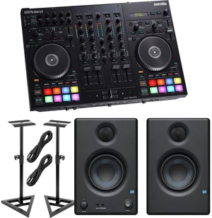 Roland DJ-707M 4-Channel DJ Controller, Presonus Eris3.5 Monitors, Monitor Stands, (2) 1/4 Cables Bundle Roland DJ-707M 4-Channel DJ Controller, Presonus Eris3.5 Monitors, Monitor Stands, (2) 1/4 Cables Bundle