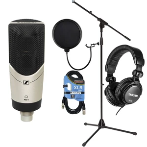 Sennheiser MK 4 Studio Condenser Mic, Mic Stand, Pop Filter, Tascam TH02, XLR Cable Bundle Sennheiser MK 4 Studio Condenser Mic, Mic Stand, Pop Filter, Tascam TH02, XLR Cable Bundle