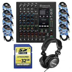 Mackie Onyx8 8-channel Mixer, (8) XLR Cables, Tascam TH02, 32GB SD CARD Bundle Mackie Onyx8 8-channel Mixer, (8) XLR Cables, Tascam TH02, 32GB SD CARD Bundle