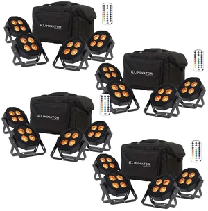 (4) Eliminator Mega Flat Hex L Pak4 RGBLA+UV LED PAR Light Kit Bundle (4) Eliminator Mega Flat Hex L Pak4 RGBLA+UV LED PAR Light Kit Bundle