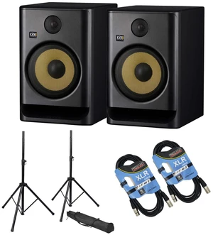 (2) KRK ROKIT 8 G5 8-inch Powered Studio Monitor (Black) - Pair of Desktop Speaker Stands - (2)XLR Cable Bundle (2) KRK ROKIT 8 G5 8-inch Powered Studio Monitor (Black) - Pair of Desktop Speaker Stands - (2)XLR Cable Bundle