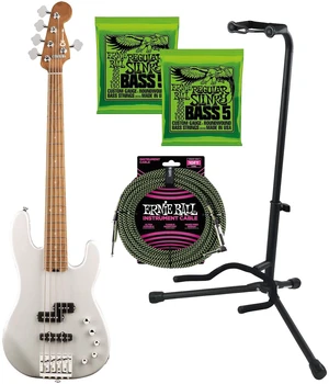 Charvel Pro-Mod San Dimas Bass PJ V Platinum Pearl, (2) Ernie Ball 2836, Gator Stand, Ernie Ball P06077 Bundle Charvel Pro-Mod San Dimas Bass PJ V Platinum Pearl, (2) Ernie Ball 2836, Gator Stand, Ernie Ball P06077 Bundle