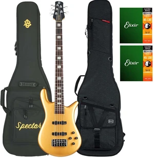 Spector Euro 5 Classic Bass Guitar, Metallic Gold Gloss, Gator Transit Bass, (2) Elixir Strings 14202 Bundle Spector Euro 5 Classic Bass Guitar, Metallic Gold Gloss, Gator Transit Bass, (2) Elixir Strings 14202 Bundle