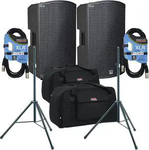 (2) HK Audio Sonar 112 Xi 1200W 12 Powered Speaker  (2) Speaker Stands  (2) XLR Cable  (2) Gator Tote-12 Bundle