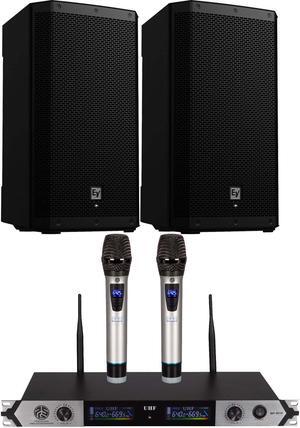 (2) Electro-Voice ZLX-12P-G2 12 1000W Powered Speaker, PSG AUDIO MP0919 Dual Wireless Mic Bundle