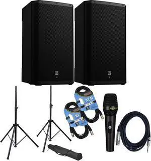 (2) Electro-Voice ZLX-15P-G2 15 1000W Powered Speaker, (2) Speaker Stands, (2) XLR Cable, PSG Audio C350 Bundle