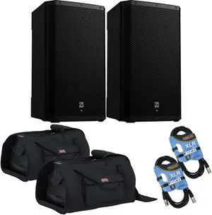 (2) Electro-Voice ZLX-15P-G2 15 1000W Powered Speaker, (2) Gator Tote-15 Bags, (2) XLR Cables Bundle