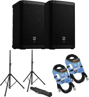 (2) Electro-Voice ZLX-8P-G2 8 1000W Powered Speaker, (2) Speaker Stands, (2) XLR Cables Bundle