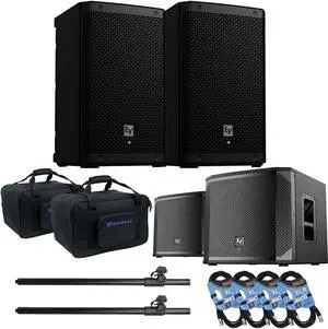 (2) Electro-Voice ZLX-8P-G2 8 1000W Powered Speaker, (2) EV ELX200-12SP, (2) Rockville TB8 Bags, (2) Speaker Poles, (4) XLR Cables Bundle