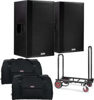 (2) EAW LA151  15 1500W 2-Way Active Speaker, Cart, (2) Gator Tote15 Bundle