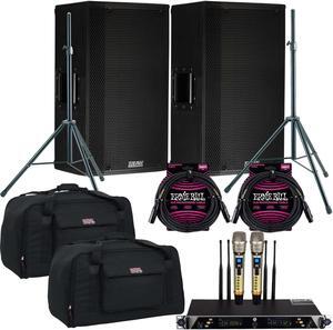 (2) EAW LA121  12 1500W 2-Way Active Speaker, PSG Wireless Mic UGX21II, (2) Speaker Stand, (2) Gator Tote12, (2) ErnieBall XLR Cables Bundle